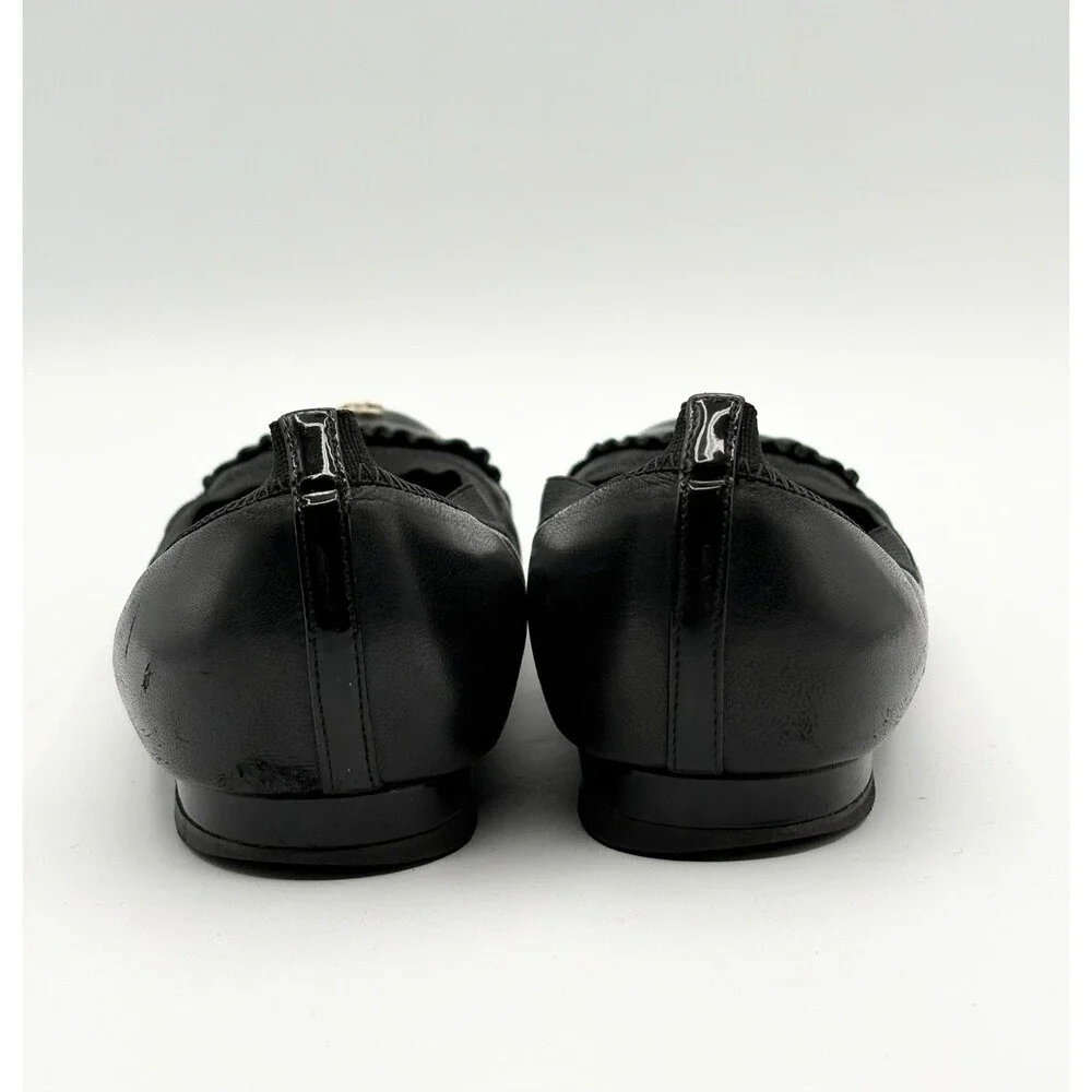 Chanel Black Ballet Flats Patent Leather Cap Toe CC Logo Ruffle Accent EU 35.5 - Picture 9 of 13